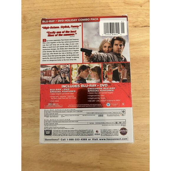 Knight And Day 2010 Blu-Ray DVD Holiday Combo Pack Action Tom Cruise Pre-Owned - Picture 2 of 5